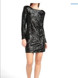 Express Black Sequin Long Sleeve Shift Dress Sz Xs